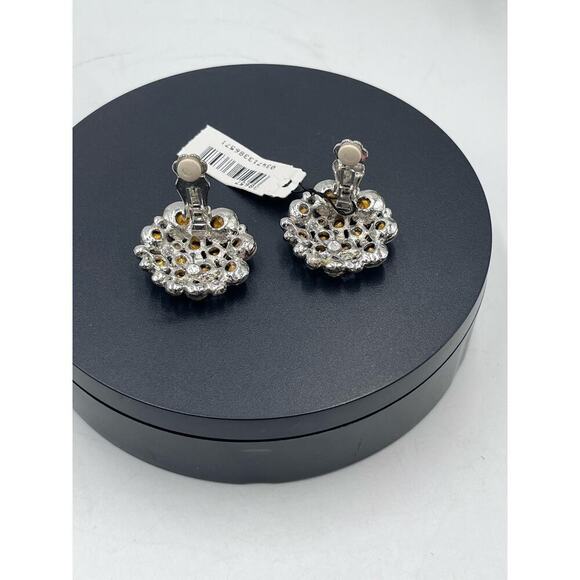 Monet Clear Rhinestone Cluster Domed Round Silver Tone Clip On Earrings new - Picture 8 of 11
